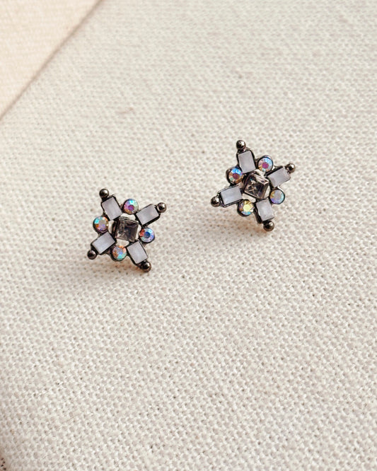 221060 Opal Aurora Rhinestone Floral Stud Earrings