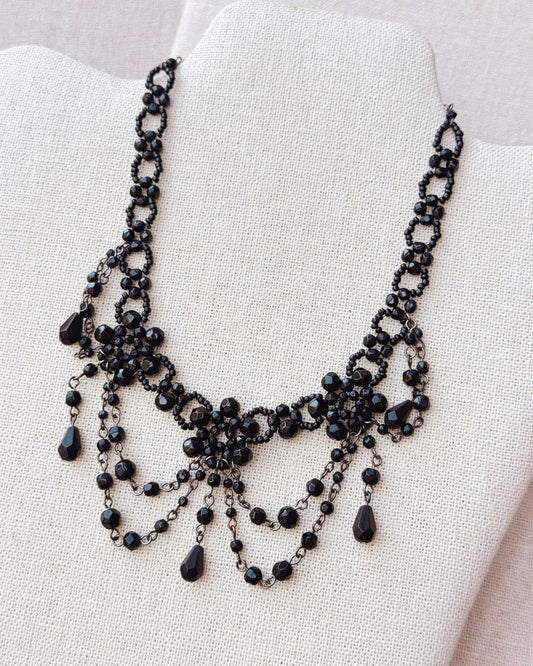 33-70862 Black Victorian Romantic Beaded Choker Necklace