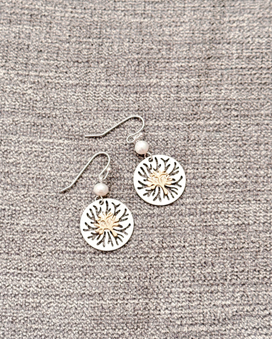 24-4955 Gracie Rose Organic Pearl Drop Earrings Gold Silver Two Tone