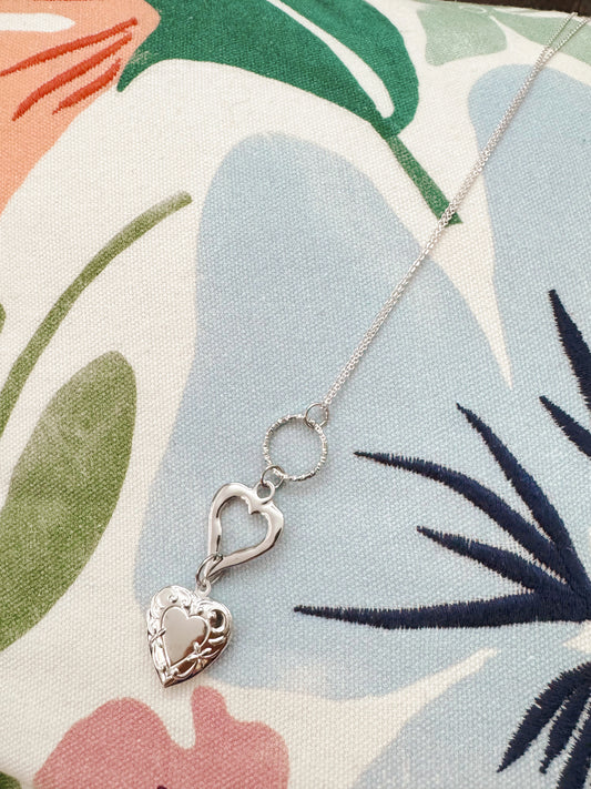 8-0841 Gracie Rose Rhodium Heart Locket Pendant Necklace
