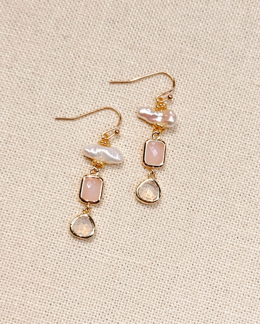 8-6768 Gracie Rose Gold Freshwater Keshi Pearl Pink Dangle Earrings