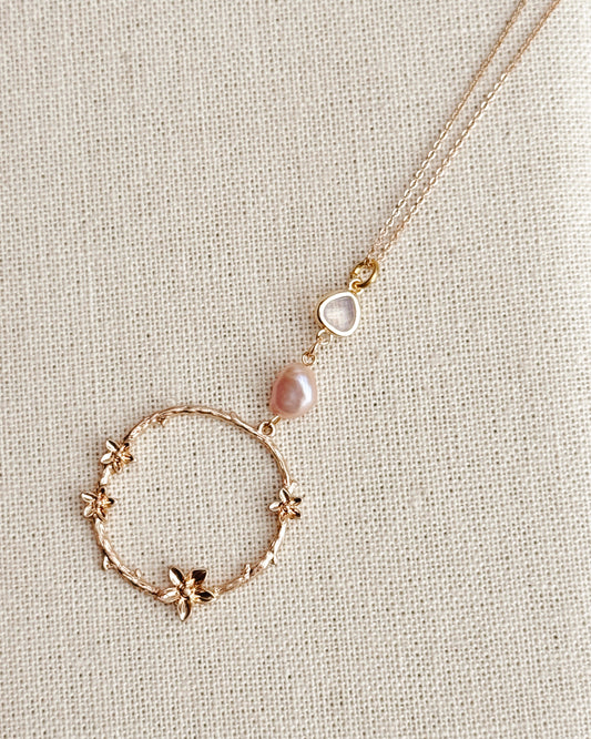 16-12434 Gracie Rose Gold Floral Hoop Pendant Necklace